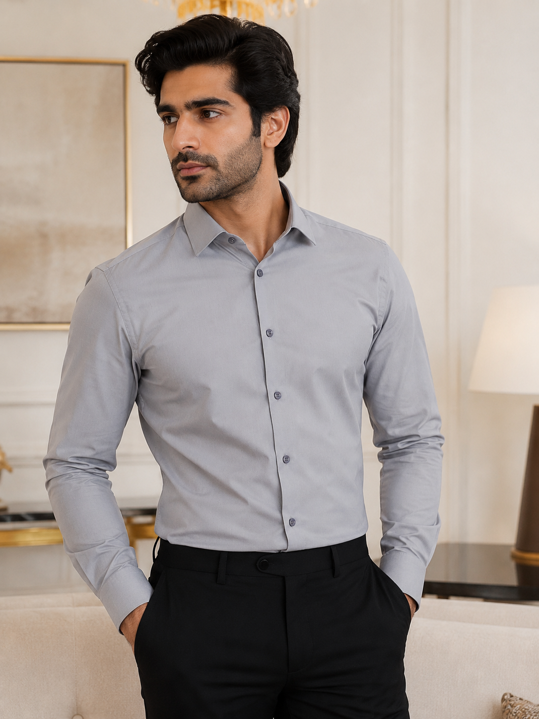 Light Grey Mens Dress Shirt